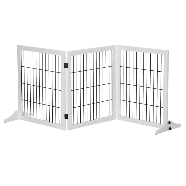 PawHut Sikkerhedsgitter til Hunde - 3 Paneler, Fyrretræ, Hvid, 185x36x71 cm