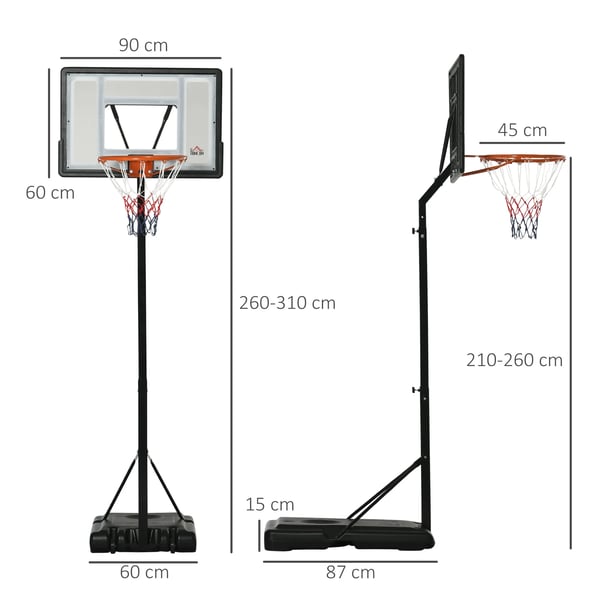 HOMCOM basketballstativ, transportabelt og højdejusterbart 260-310 cm