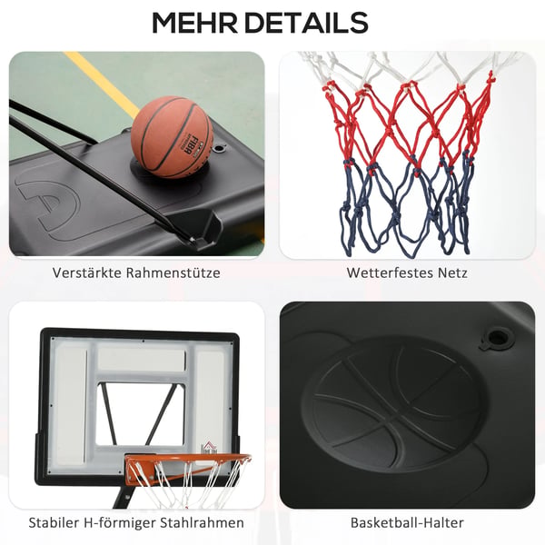 HOMCOM basketballstativ, transportabelt og højdejusterbart 260-310 cm