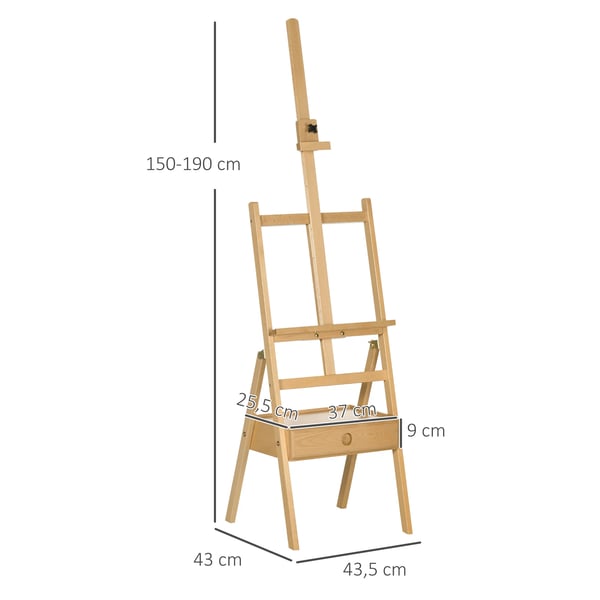 Vinsetto staffeli, gulvstaffeli, sammenklappeligt træstaffeli, højdejusterbart atelierstaffeli med holder, til lærreder op til 92 cm i højden