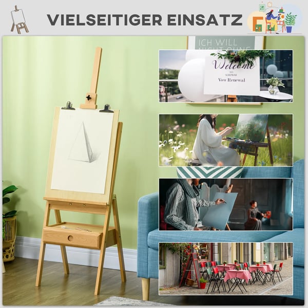 Vinsetto staffeli, gulvstaffeli, sammenklappeligt træstaffeli, højdejusterbart atelierstaffeli med holder, til lærreder op til 92 cm i højden
