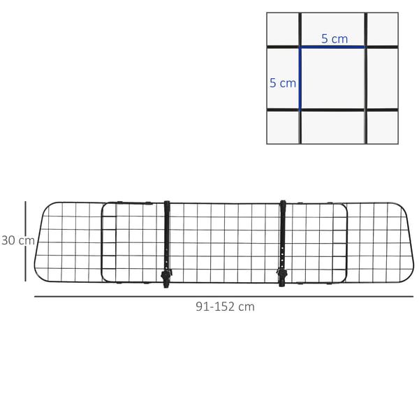 PawHut hundegitter til bil universelt justerbart bagagerumsgitter skille-gitter metal sort (91-152) x 30 cm