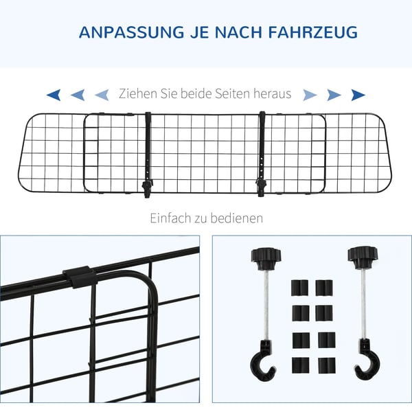 PawHut hundegitter til bil universelt justerbart bagagerumsgitter skille-gitter metal sort (91-152) x 30 cm