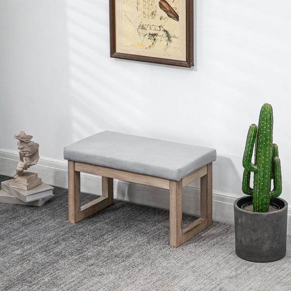 HOMCOM Betrukket Fodskammel med Træben, Linnedlook, Grå, 68x38x42 cm