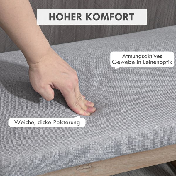 HOMCOM Betrukket Fodskammel med Træben, Linnedlook, Grå, 68x38x42 cm