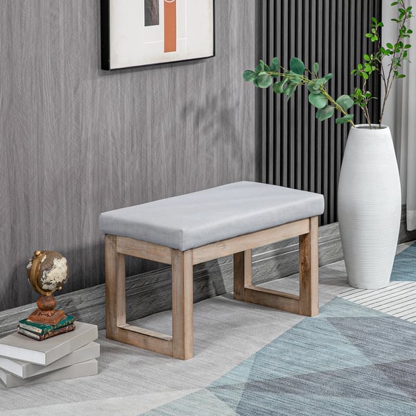HOMCOM Betrukket Fodskammel med Træben, Linnedlook, Grå, 68x38x42 cm