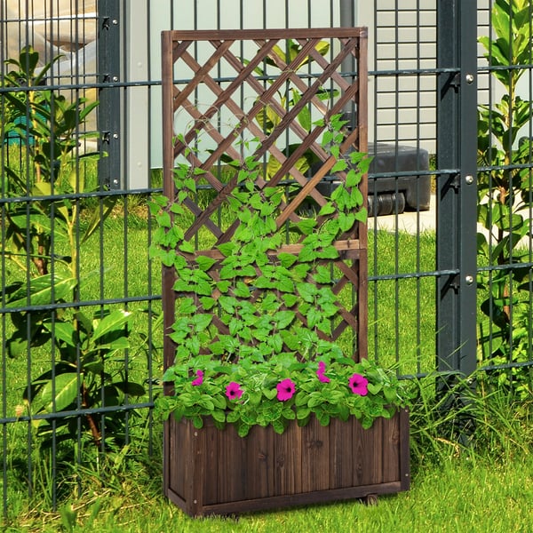 Outsunny højbed med espalier, plantekasse i træ, 72,5x31,5x149,5 cm, til klatreplanter og roser