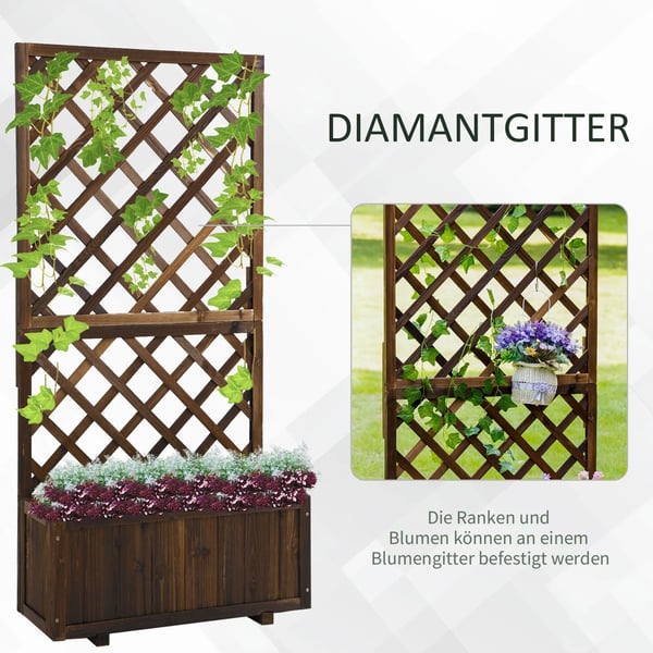 Outsunny højbed med espalier, plantekasse i træ, 72,5x31,5x149,5 cm, til klatreplanter og roser