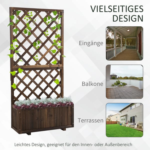 Outsunny højbed med espalier, plantekasse i træ, 72,5x31,5x149,5 cm, til klatreplanter og roser