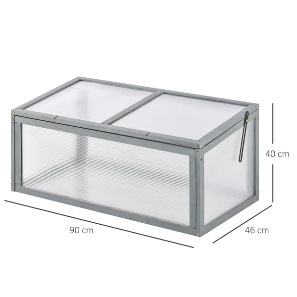 drivhus af grantræ og polycarbonat, grå, 90x46x40cm
