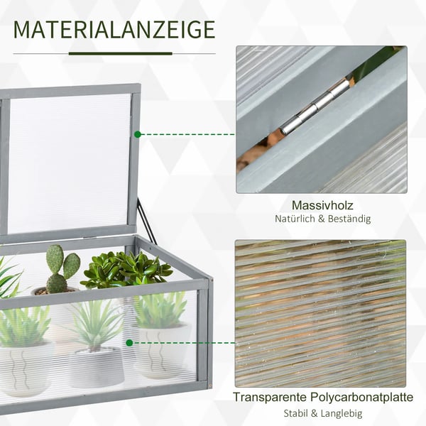 drivhus af grantræ og polycarbonat, grå, 90x46x40cm