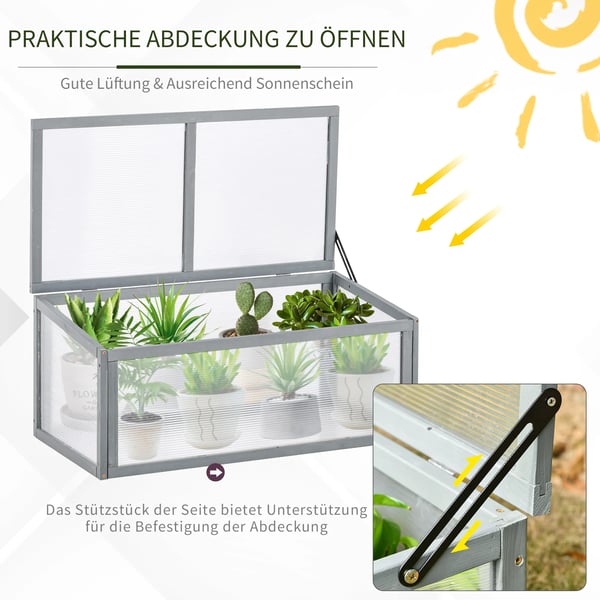 drivhus af grantræ og polycarbonat, grå, 90x46x40cm