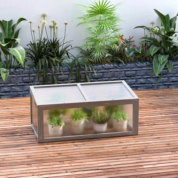 drivhus af grantræ og polycarbonat, grå, 90x46x40cm