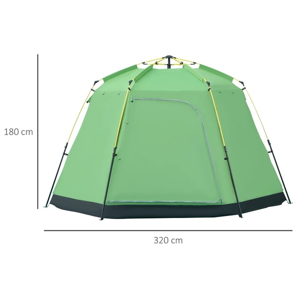 Outsunny Familietelt til 6 personer, nemt opsætning, PU2000mm, grøn polyester, 320x320x180cm