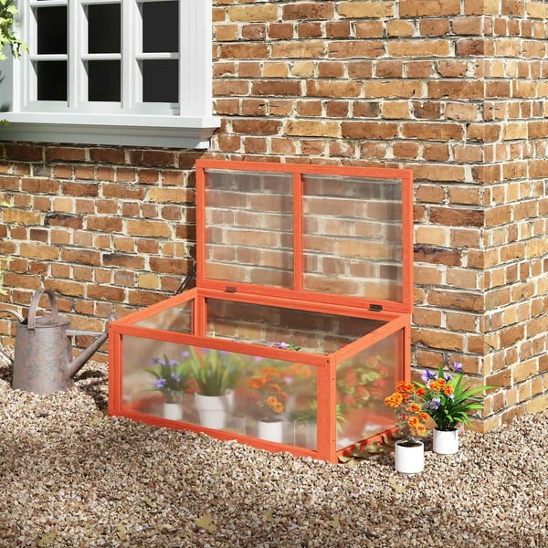 Outsunny Mini Drivhus Orange - Fyrretræ/Polycarbonat 90x46x40cm