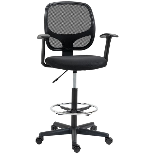 Vinsetto Ergonomisk Kontorstol Skrivebordsstol, Drejestol, Tegnestol, Justerbar Fodring, Op til 120 kg, Sort, 60x56x110-132 cm