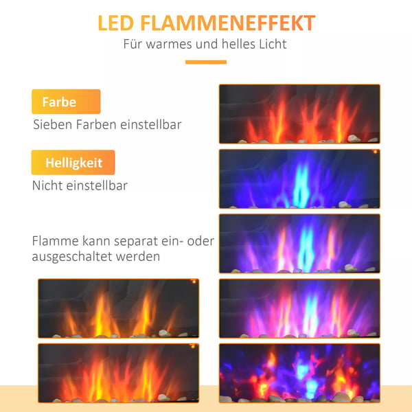 Sähkötakka Musta Metallinen Seinäkiinnitys LED-liekillä 1000/2000W Säädettävä Lämpötila ja Ajastin Kaukosäätimellä 7 Värillistä Liekkiä 20-25m²