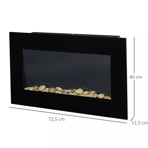 Sähkötakka Musta Metallinen Seinäkiinnitys LED-liekillä 1000/2000W Säädettävä Lämpötila ja Ajastin Kaukosäätimellä 7 Värillistä Liekkiä 20-25m²