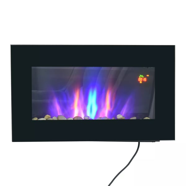 Sähkötakka Musta Metallinen Seinäkiinnitys LED-liekillä 1000/2000W Säädettävä Lämpötila ja Ajastin Kaukosäätimellä 7 Värillistä Liekkiä 20-25m²