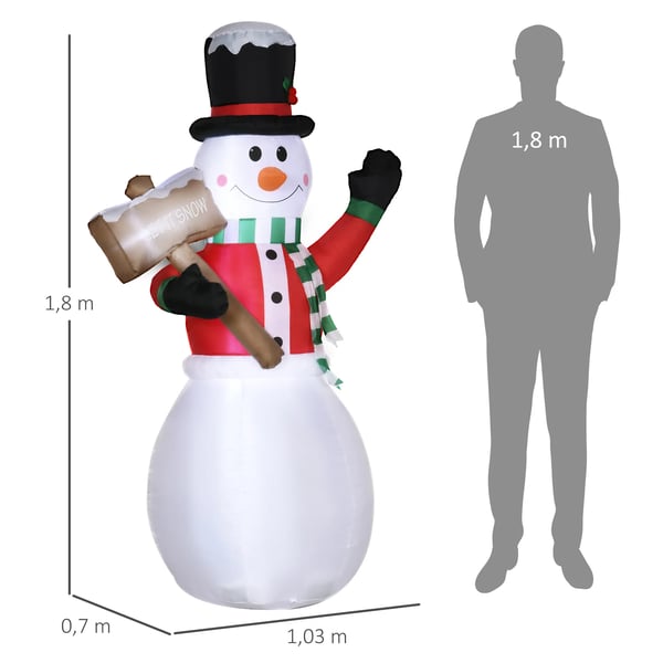 Puhallettava lumiukko 180 cm kyltillä Puhallettava joulukoriste LED-valolla Joulukoriste Vedenpitävät jouluhahmot IP44