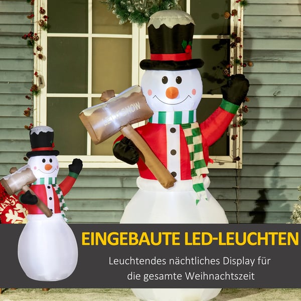 Puhallettava lumiukko 180 cm kyltillä Puhallettava joulukoriste LED-valolla Joulukoriste Vedenpitävät jouluhahmot IP44