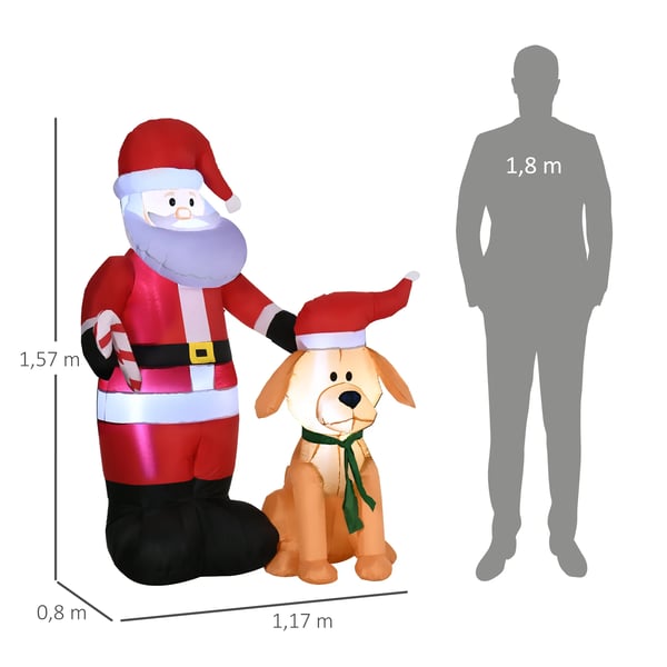157 cm puhallettava joulupukki koiran kanssa, itsestään täyttyvä jouluvalaistus, LED, vedenpitävä joulukoriste sisä- ja ulkokäyttöön