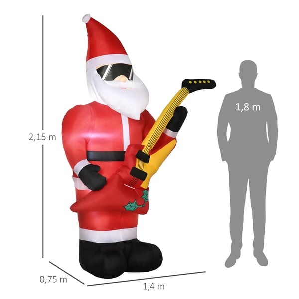 215 cm puhallettava joulupukki sähkökitaralla, puhallettava jouluvalo LED, itsestään puhallettava joulukoriste, vedenkestävä
