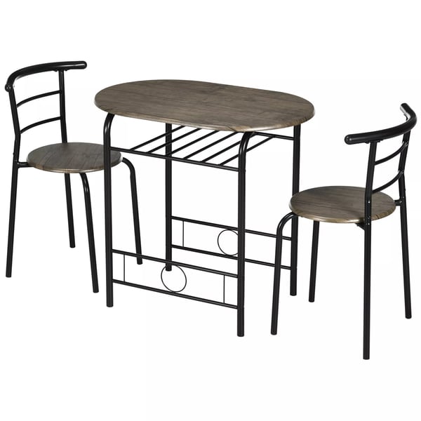 HOMCOM Spisebordssæt med 2 stole, Ovalt køkkenbord med opbevaring, Sort MDF & Metal