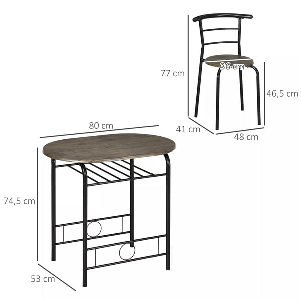 HOMCOM Spisebordssæt med 2 stole, Ovalt køkkenbord med opbevaring, Sort MDF & Metal
