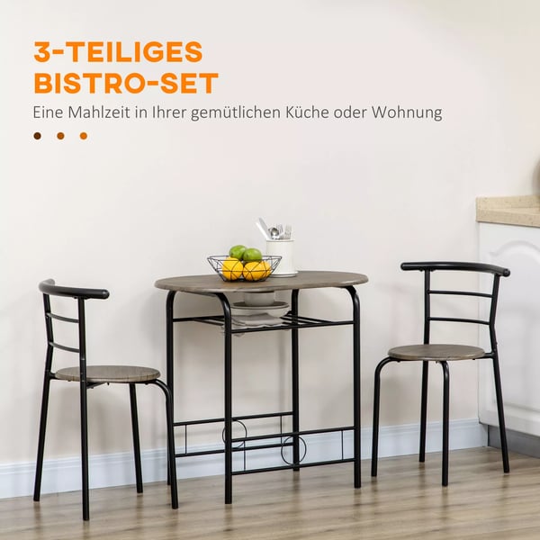 HOMCOM Spisebordssæt med 2 stole, Ovalt køkkenbord med opbevaring, Sort MDF & Metal