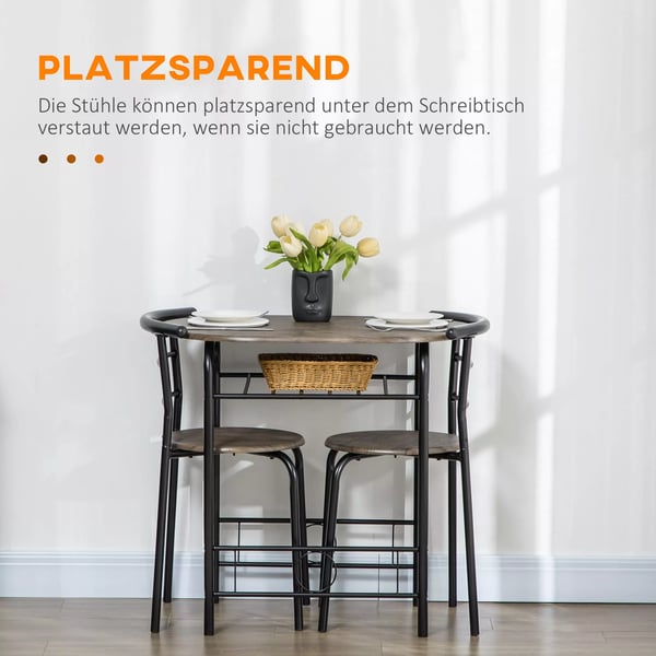 HOMCOM Spisebordssæt med 2 stole, Ovalt køkkenbord med opbevaring, Sort MDF & Metal