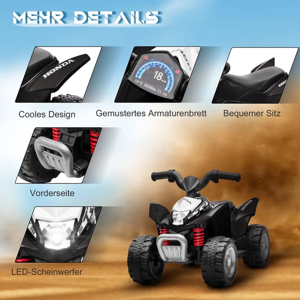 El-Quad til Børn fra 18 Måneder - Sort ATV med LED og Horn, Plastik & Metal
