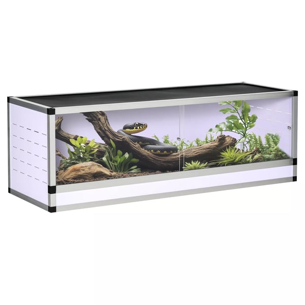 PawHut terrarium til krybdyr, padder og spindlere i aluminium, hvid/sølv/sort, 120 x 40 x 40 cm