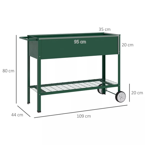 Outsunny højbed med hjul, urtebed hylde plante-krukke metal til have, altan grøn 109 x 44 x 80 cm