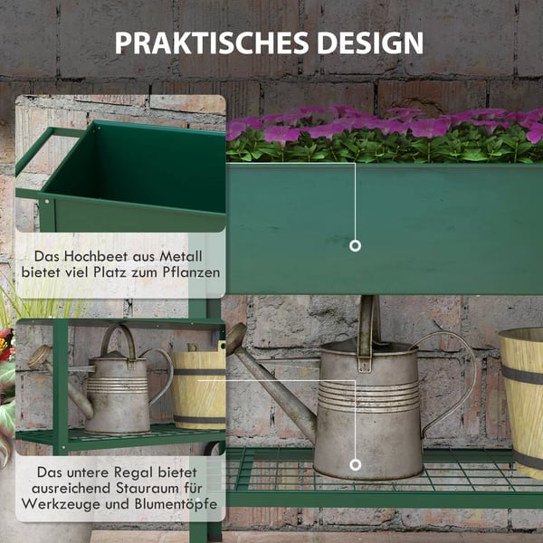 Outsunny højbed med hjul, urtebed hylde plante-krukke metal til have, altan grøn 109 x 44 x 80 cm