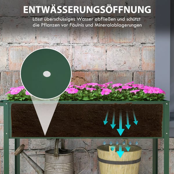 Outsunny højbed med hjul, urtebed hylde plante-krukke metal til have, altan grøn 109 x 44 x 80 cm