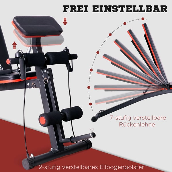 HOMCOM Multifunktionel Vægtbænk med Fjederbooster - Sort/Rød, op til 120 kg