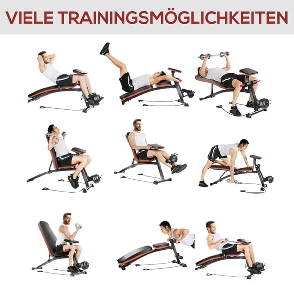 HOMCOM Multifunktionel Vægtbænk med Fjederbooster - Sort/Rød, op til 120 kg