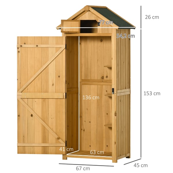 Outsunny haveskab haveskur redskabsskur med hylder asfalttag vindue træ gul+grøn 77 x 54,2 x 179 cm