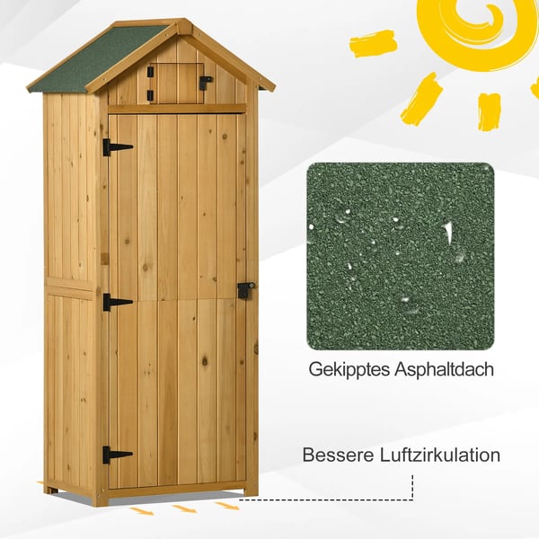 Outsunny haveskab haveskur redskabsskur med hylder asfalttag vindue træ gul+grøn 77 x 54,2 x 179 cm
