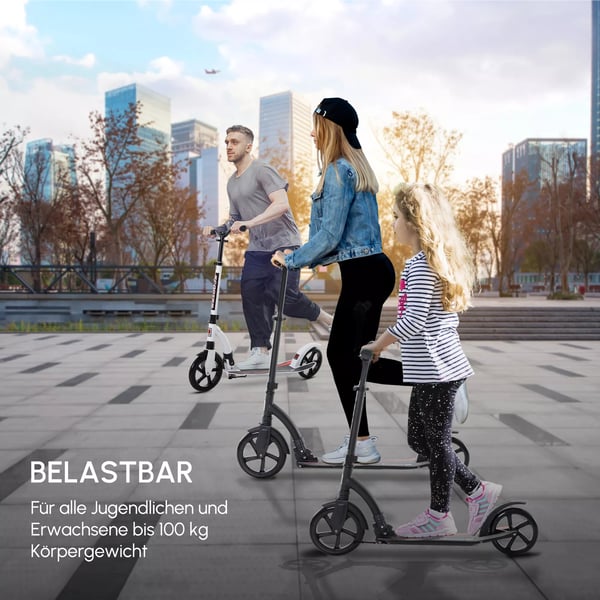 HOMCOM børnescooter kickscooter med støddæmpning, sammenklappelig, højdejusterbar, fra 14 år, aluminium, 92,5x37,5x87-101,5 cm