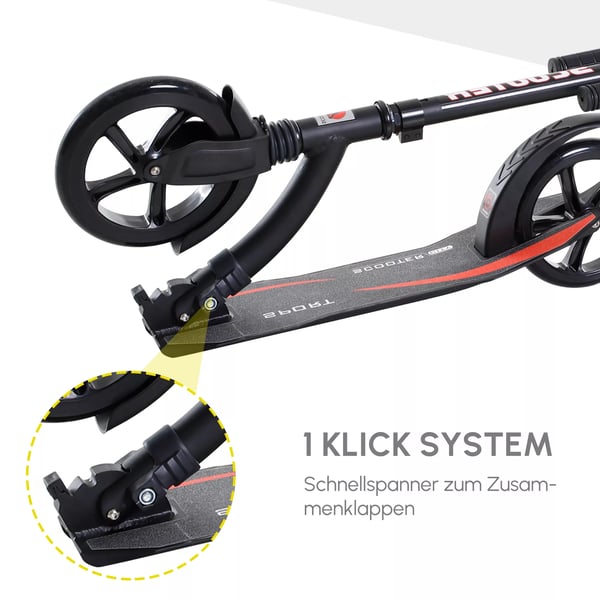 HOMCOM børnescooter kickscooter med støddæmpning, sammenklappelig, højdejusterbar, fra 14 år, aluminium, 92,5x37,5x87-101,5 cm
