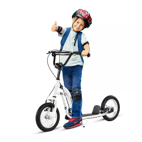 HOMCOM Lbecykel til brn, 12" luftdk, Hvid Stl, Scooter fra 5 r