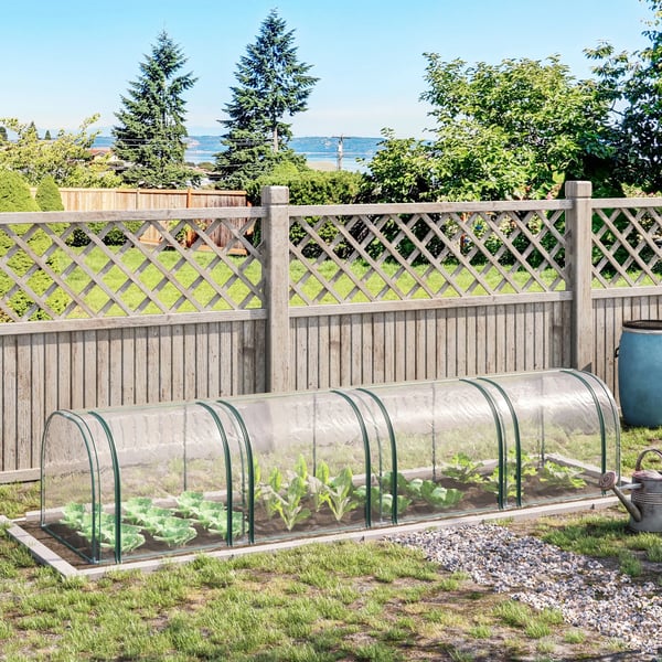 Outsunny Tunneldrivhus til planter - Folievægsthus med dør - PVC i klar farve - 395 x 100 x 80 cm