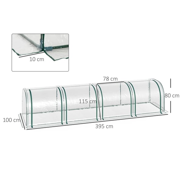 Outsunny Tunneldrivhus til planter - Folievægsthus med dør - PVC i klar farve - 395 x 100 x 80 cm