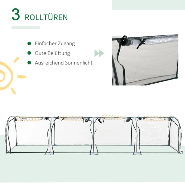 Outsunny Tunneldrivhus til planter - Folievægsthus med dør - PVC i klar farve - 395 x 100 x 80 cm