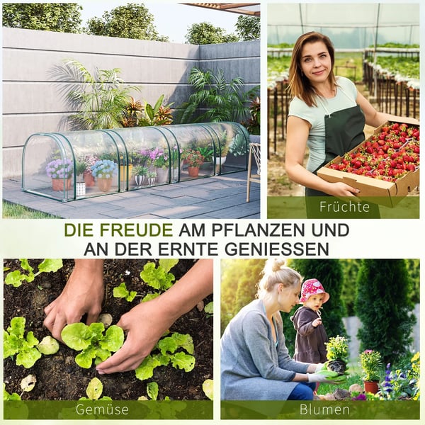Outsunny Tunneldrivhus til planter - Folievægsthus med dør - PVC i klar farve - 395 x 100 x 80 cm