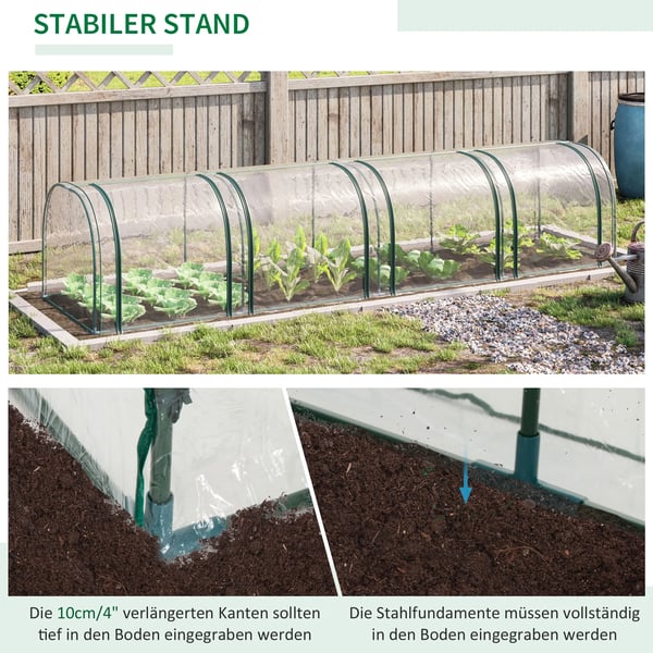 Outsunny Tunneldrivhus til planter - Folievægsthus med dør - PVC i klar farve - 395 x 100 x 80 cm