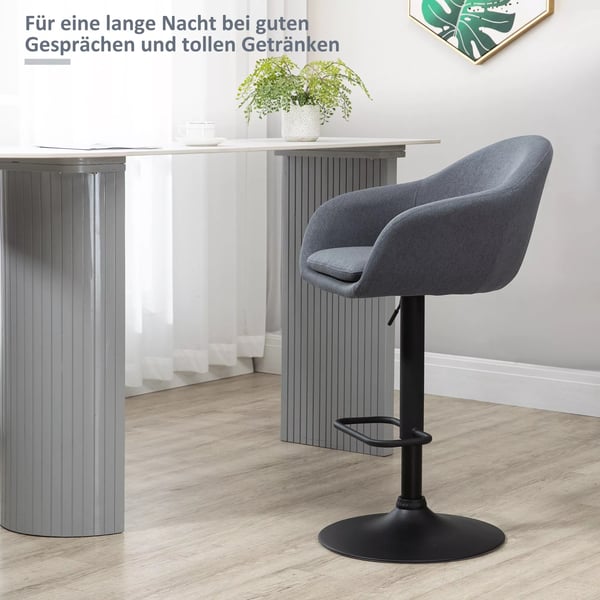 HOMCOM Barstol Mørkegrå - Justerbar højde, drejbar 360°, med fodstøtte - Linnedlook - 54x54x92-112 cm