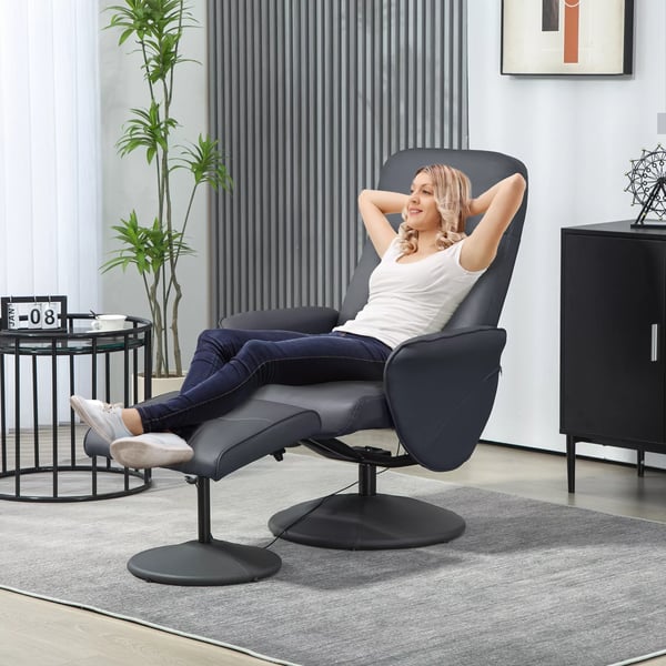 Massagestol med Fotpall, Elektrisk Vilofåtölj, 10 Massagepunkter, Svängbar Konstläder, Mörkgrå